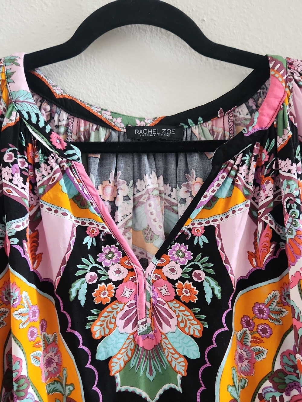 Rachel Zoe Pink Black & Yellow Paisley Floral Peasant Blouse - Picture 5 of 7